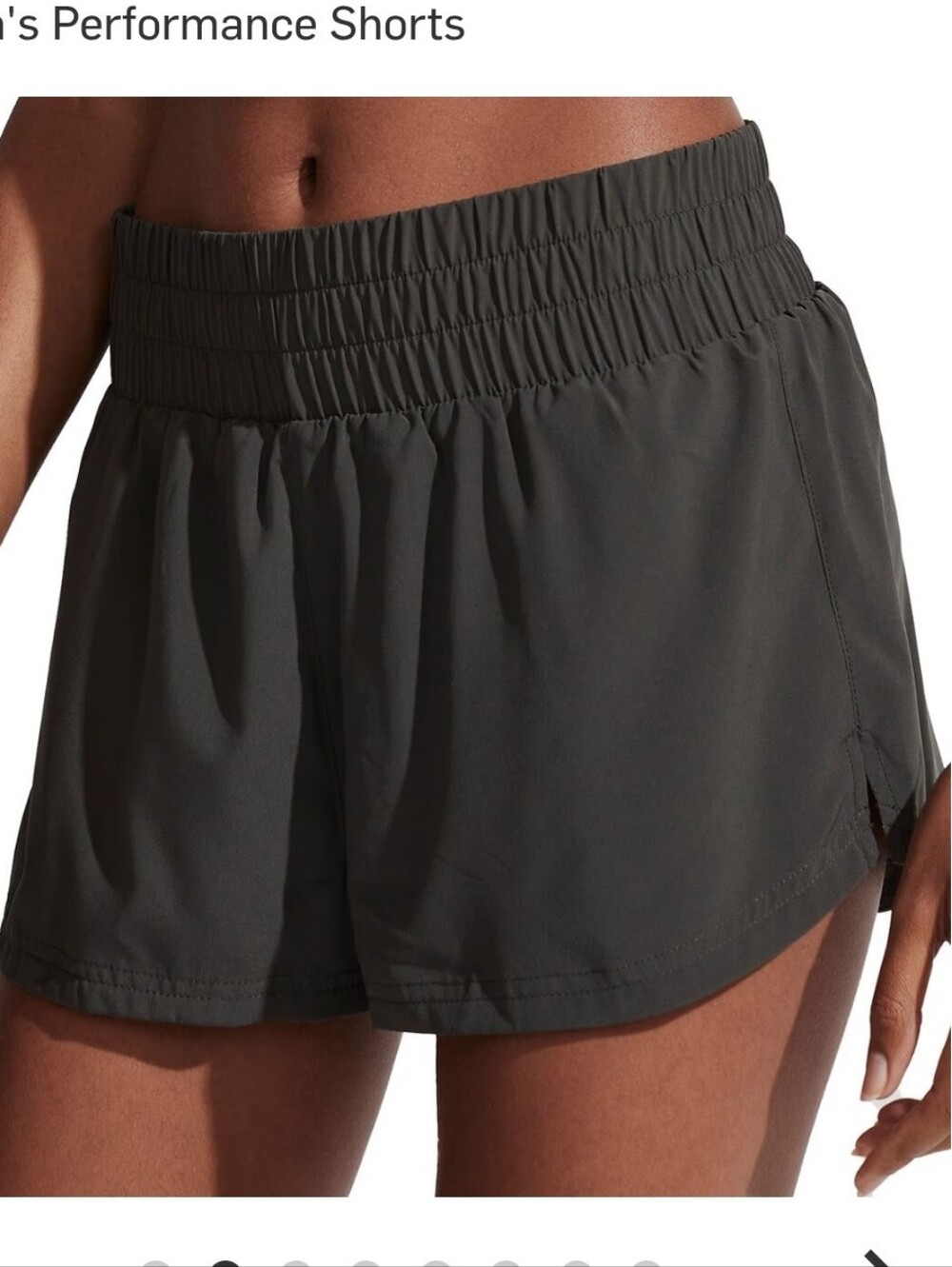 Varley Kallin Womens Smocked Waist Running Shorts Dark Charcol Black Size Medium